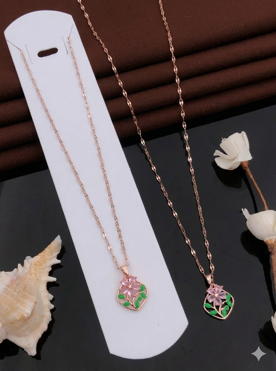 Rose Gold Stainless Steel Adjustable Pendant Necklace