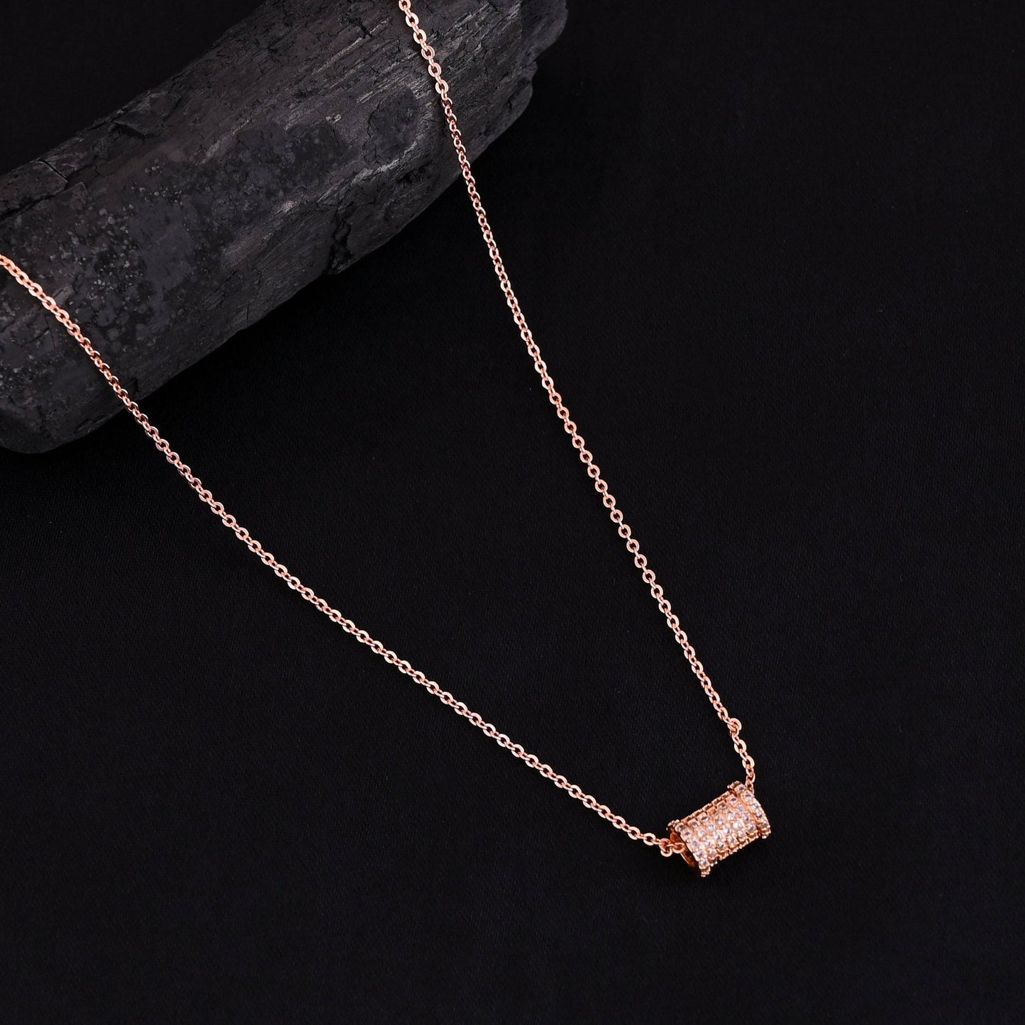 Noor Rose Gold-Toned Neckpiece Featuring Drum Pendant and American Diamond