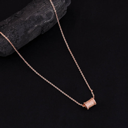 Noor Rose Gold-Toned Neckpiece Featuring Drum Pendant and American Diamond